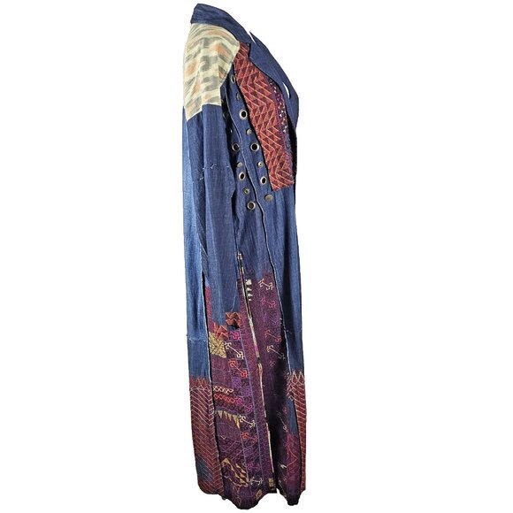 Free People Sz Medium Indigo Dreams Patchwork Jacket Embroidered Mixed Media New - Picture 5 of 15